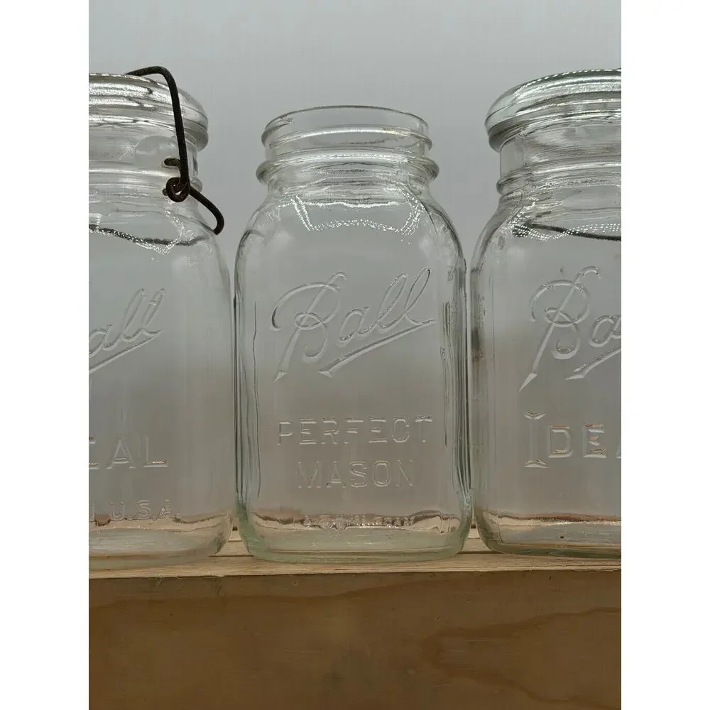 Vintage Clear Glass Ball Mason & Ideal Jars – Set of 3 - 7” Tall